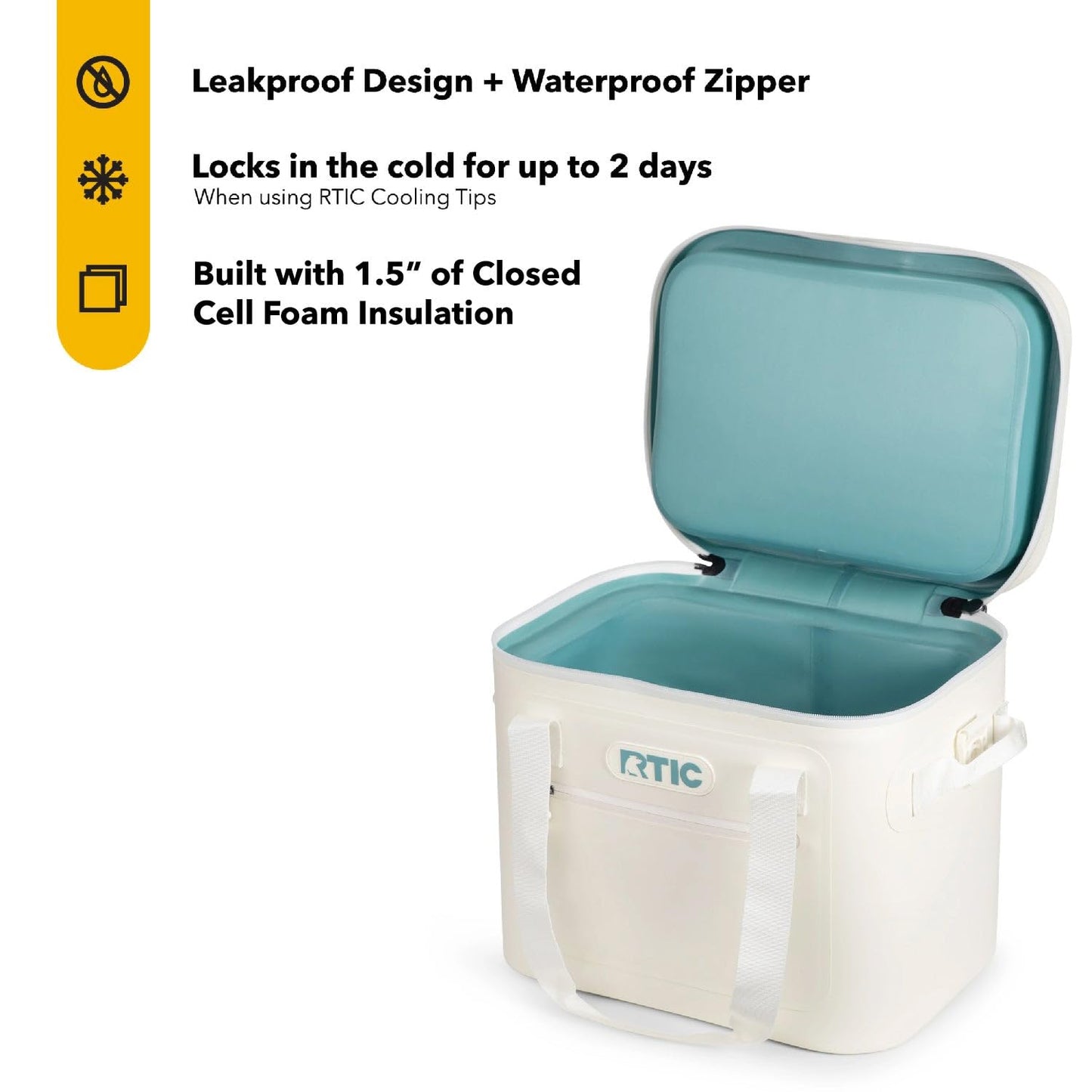 RTIC Ultra-Tough Soft Cooler 30 Can, Insulated Bag Portable Ice Chest Box for Lunch, Beach, Drink, Beverage, Travel, Camping, Picnic, Car, Trips, Floating Cooler Leak-Proof with Zipper