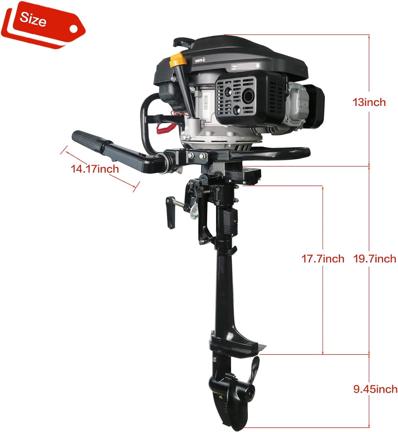 4 Stroke 7.5 HP Outboard Engine 196cc Air Cooling System Outboard Boat Motor with Luxury Handle, Kill Urgent Stop Switch, Outboard Engine Cover