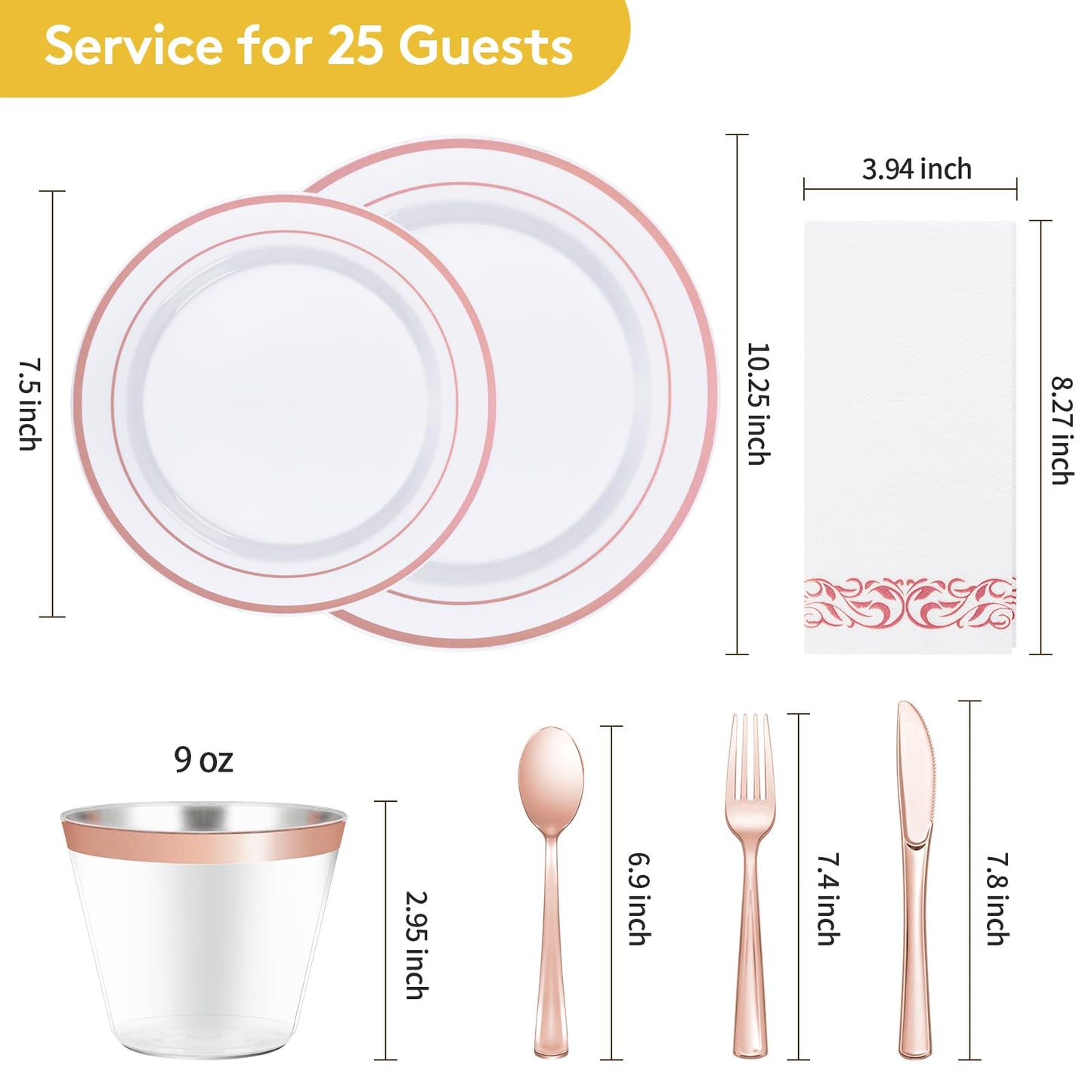 Goodluck 700 Piece Silver Dinnerware Set for 100 Guests, Disposable Plastic Plates for Party, Include: 100 Dinner Plates, 100 Dessert Plates, 100 Paper Napkins, 100 Cups, 100 Silverware set