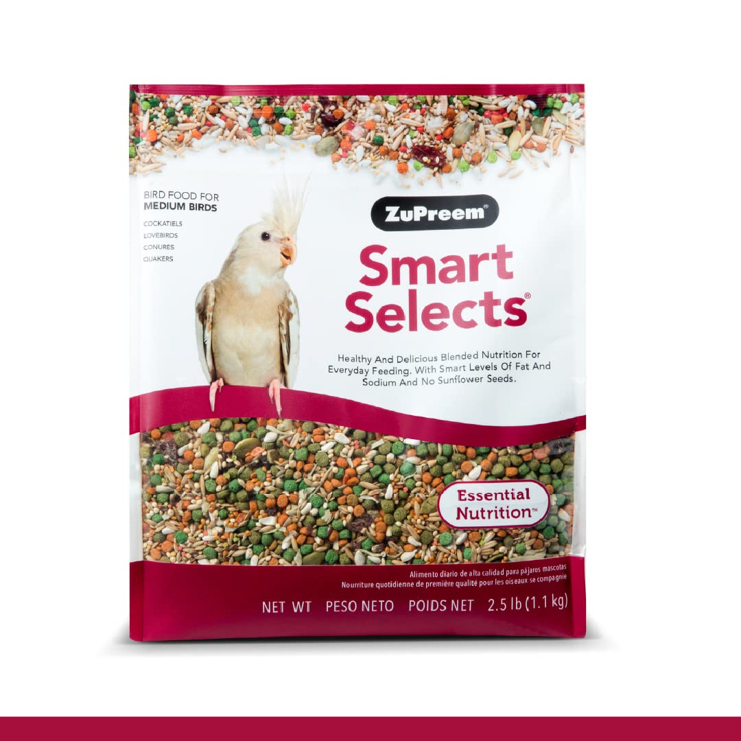 ZuPreem Sensible Seed Bird Food, Cockatiel, Lovebird, Quaker, Small Conure, Seed and Pellet Blend for Medium Birds, Food Mixer Topper, Enriching Variety, Made in the USA, (M, 2 lbs)