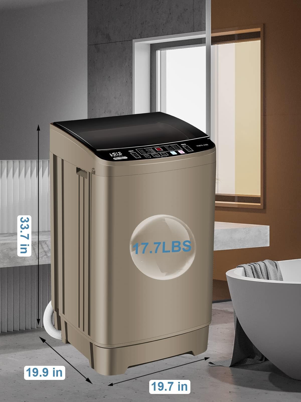 KRIB BLING 17.7 lbs Full Automatic Washing Machine with LED Display Compact Washing Machine with Drain Dump, 10 Wash Programs and 8 Water Levels Ideal for Dorms, Apartments, RV, Gold, KB03 GOLD6-3