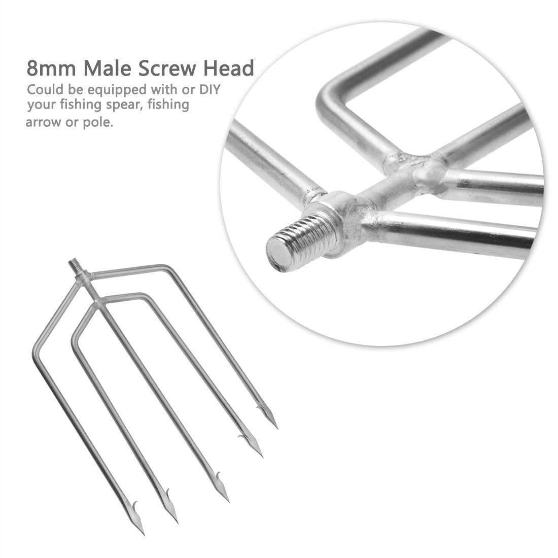 Cyfie Stainless Steel Fishing Gig Gaff Hook with 8mm Screw, Harpoon Hook for Hunting Fish Flounder Frog Gig in Pond River Lake, Capable for Fishing Gaff Gig Pole