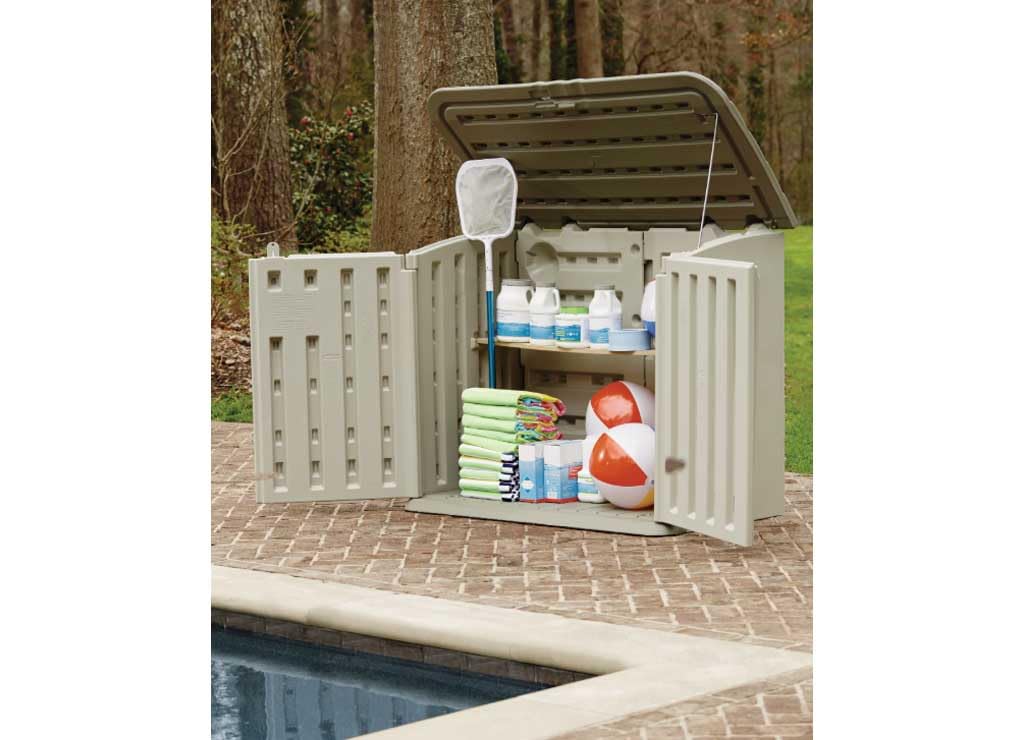 Rubbermaid Small Horizontal Resin Outdoor Storage Shed With Floor (4.5 x 3 Ft) Weather Resistant, Beige/Brown, Organization for Home/Backyard/Pool Chemicals/Toys/Garden Tools/Porch/Patio Cushions