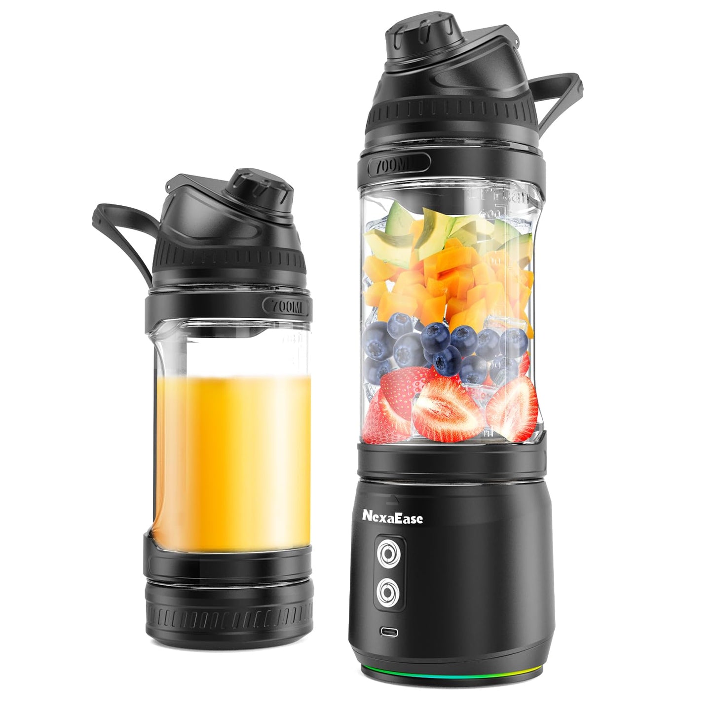 Portable Blender with Insulated Carrying Case & Recipe Book for Shakes and Smoothies, 24 OZ Personal Juicer Electric Protein Shaker Bottle, Mini Small Blender Cup with USB-C Rechargeable, Travel Lid