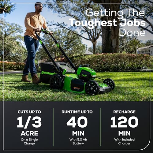 Greenworks 40V 16" Cordless Lawn Mower, Ultra-Light Push Mower with 4.0Ah Battery & Charger(75+ Tool Compatibility, 45Min Runtime)
