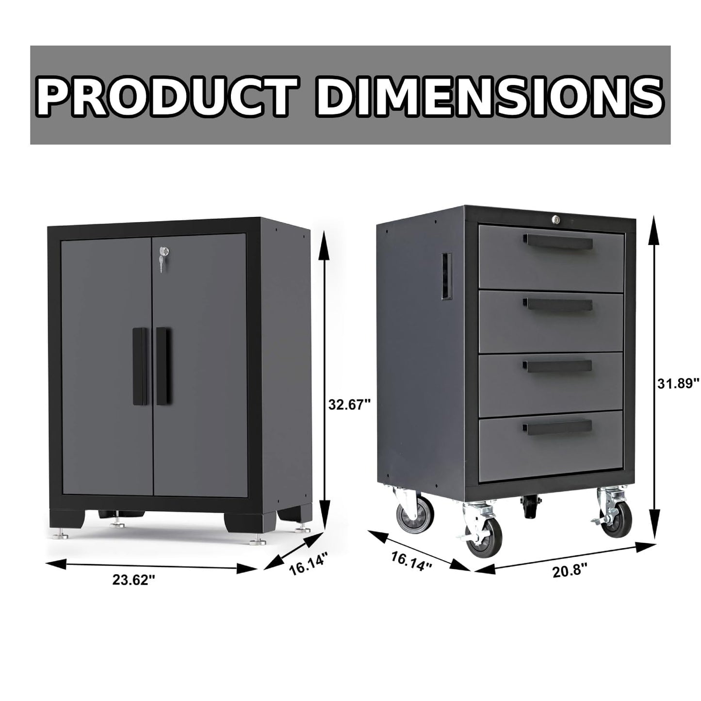 Torin Garage Cabinets Storage System, 9 Piece Included Steel Drawers Rolling Chest,Locked Storage Cabinet, Perfect for Organizing Garage and Tools, 129.92", Black/Grey