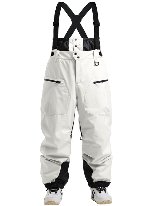 GSOU SNOW Men Snow Bibs Women Loose Ski Pants Snowboard Overall Insulated Waterproof Windproof Warm Winter Beige M