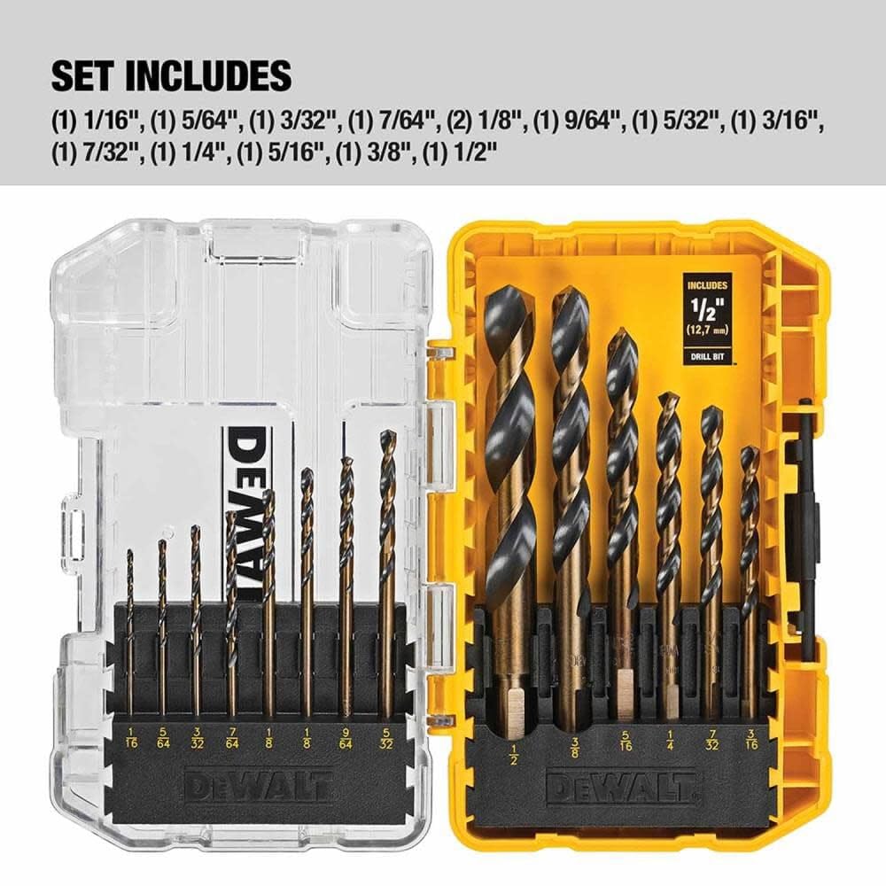 DEWALT Drill Bit Set, 14-Piece, 135 Degree Split Point, For Plastic, Wood and Metal (DWA1184)