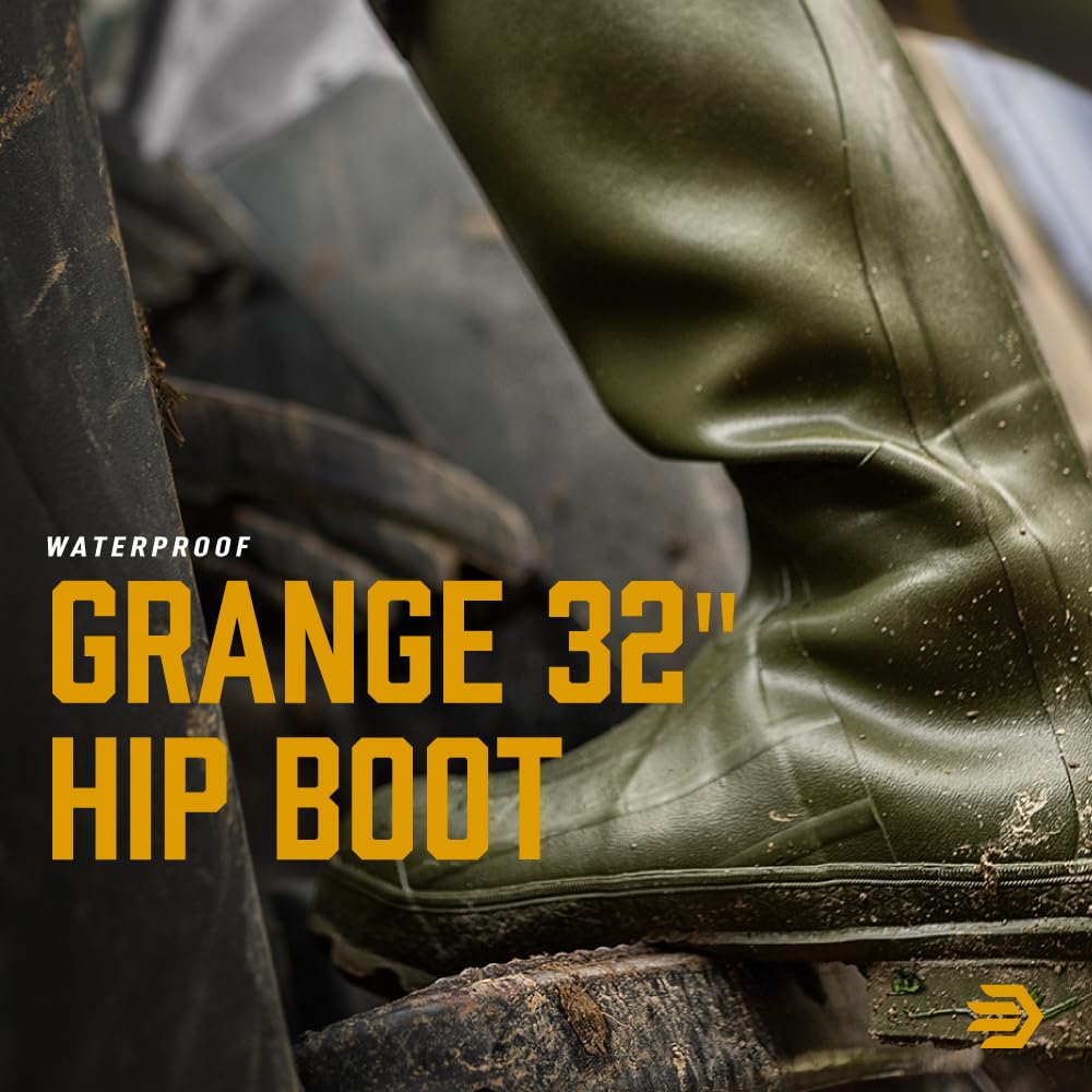 LaCrosse Grange 32" Hip Waders for Men Featuring Waterproof Rubber, Slip-Resistant Design, Calf Harness, and Eva Footbed, Green - 12 M
