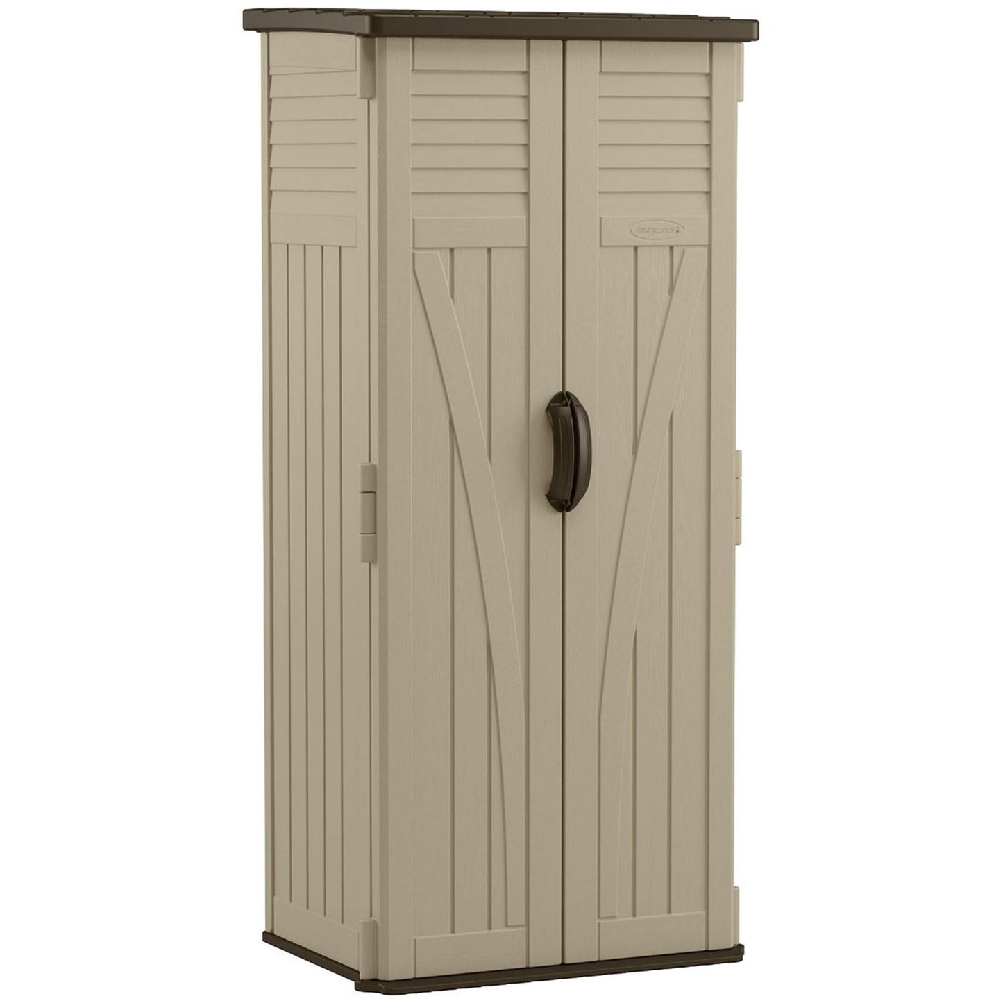 Suncast 54 Cubic Feet Vertical Storage Shed with Durable Plastic Construction, Multiple Wall Panels and Ample Space for Outdoor Storage