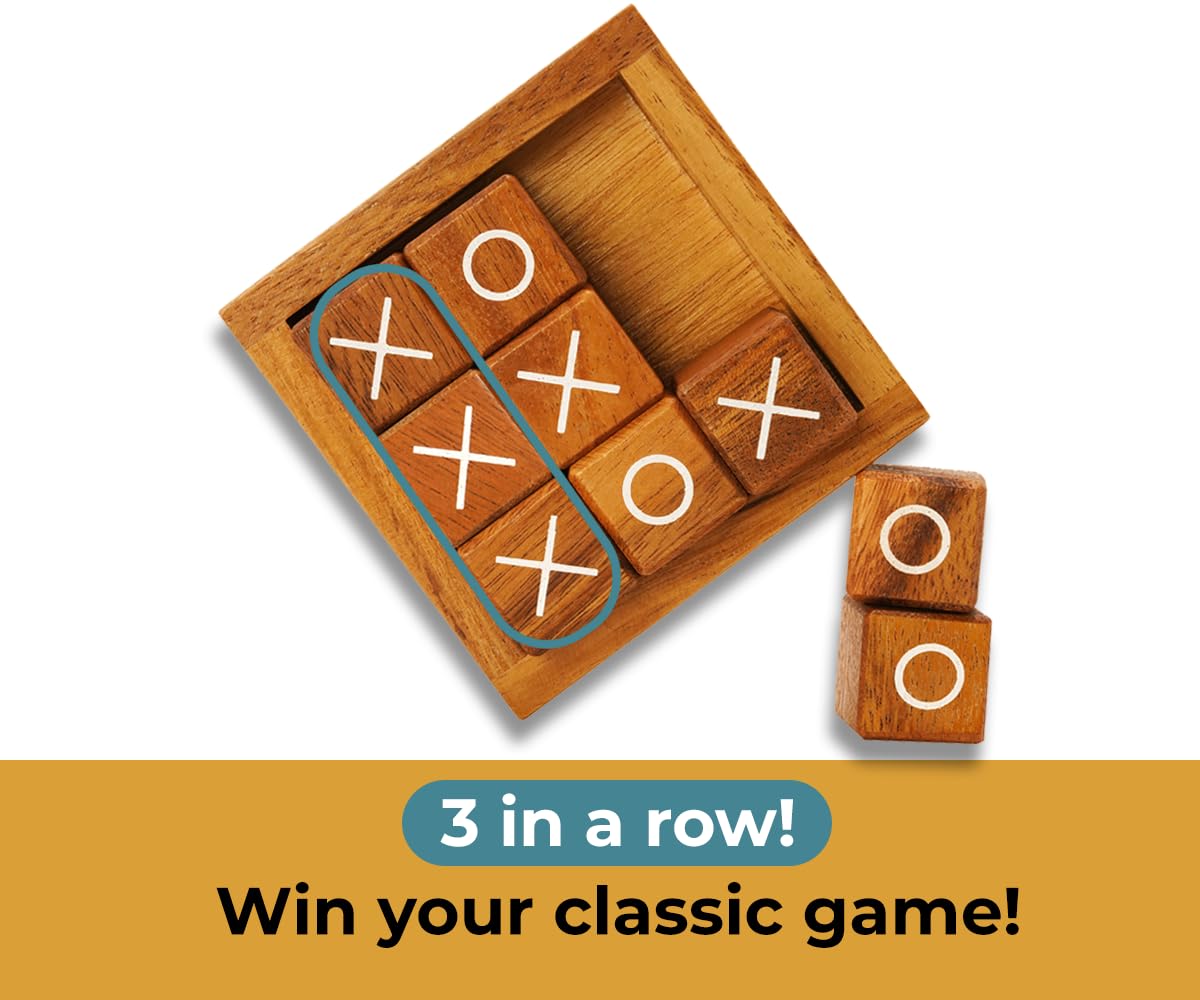 BSIRI Tic Tac Toe for Kids and Adults Coffee Table Living Room Decor and Desk Decor Family Games Night Classic Board Games Wood Rustic for Families Size 4 Inch