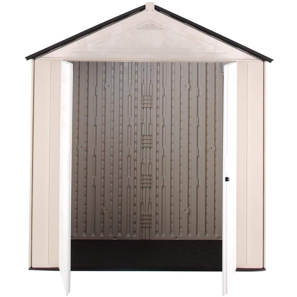 Rubbermaid Resin Outdoor Storage Shed With Floor (7 x 3.5 Ft), Weather Resistant, Beige/White, Organization for Home/Backyard/Garden Tools/Lawn Mower/Bike Storage/Pool Supplies