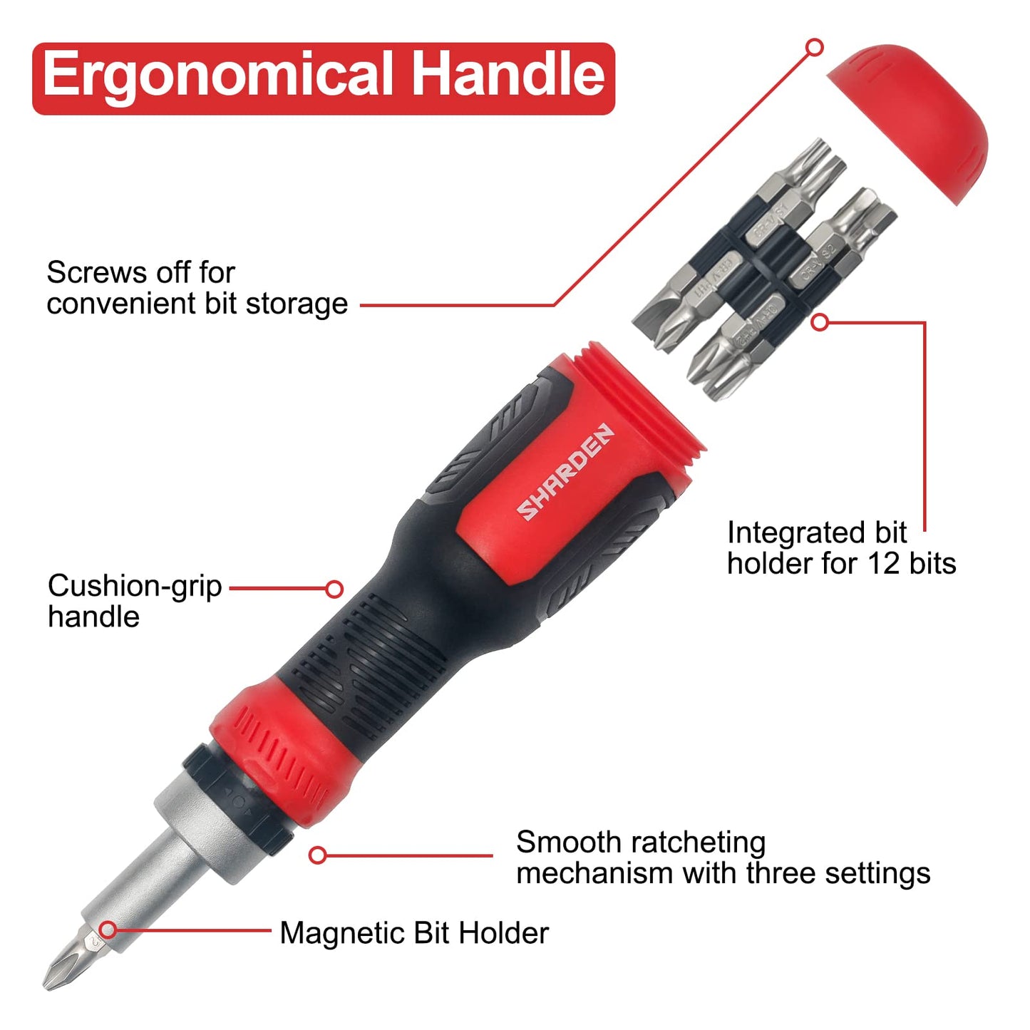 SHARDEN Multi Screwdriver 13-in-1 Screw Driver Adjustable Screwdriver Set Multitool All in One with Torx Security, Flat Head, Phillips, Hex, Square and 1/4 Nut Driver