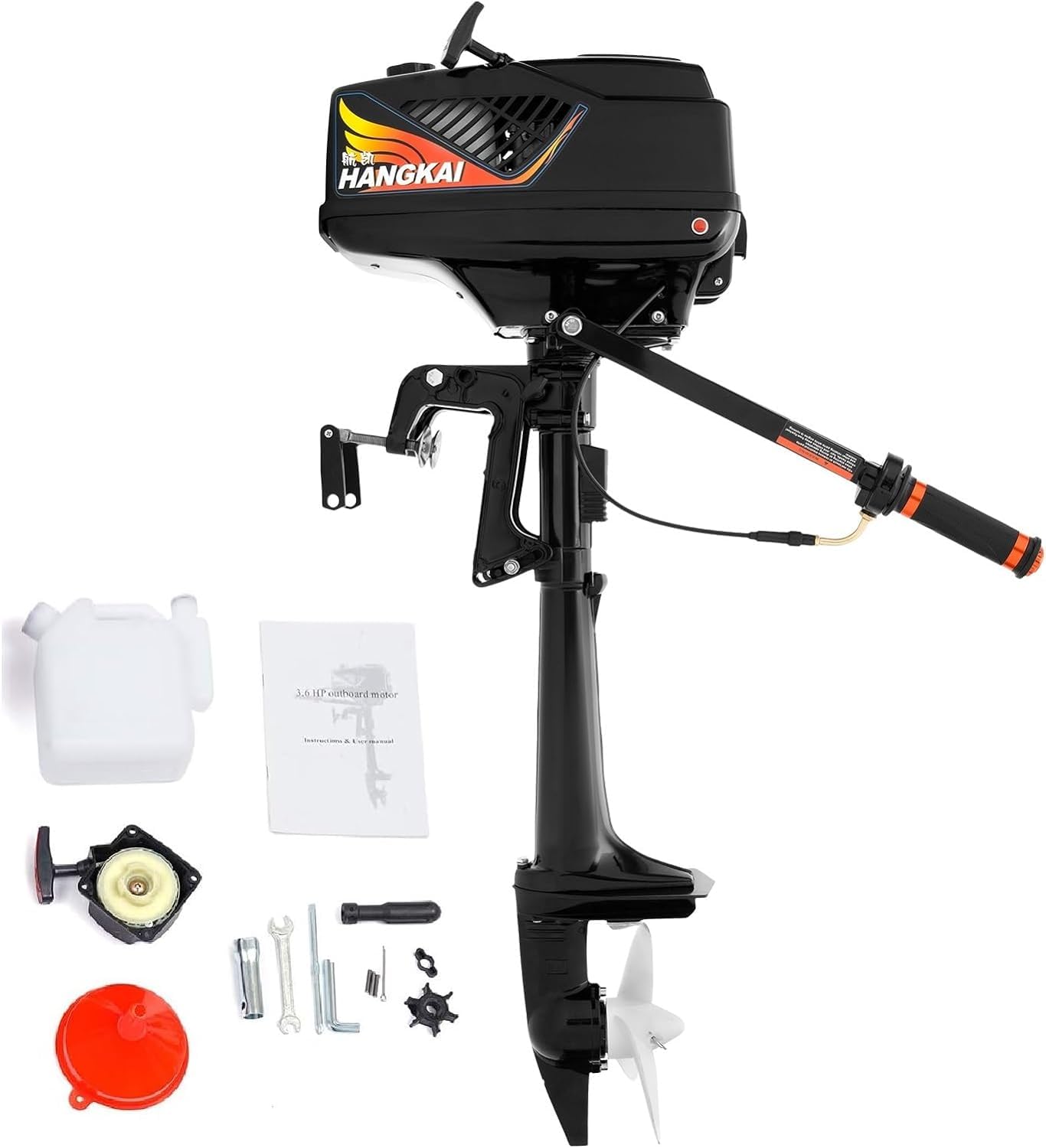 2-Stroke 3.5HP Outboard Motor, 49CC Gas Powered Fishing Marine Heavy Duty Boat Engine, Short Shaft Tiller Control Half Water-cooling Air-cooling CDI Ignition System for Inflatable Yachts Canoes Boat