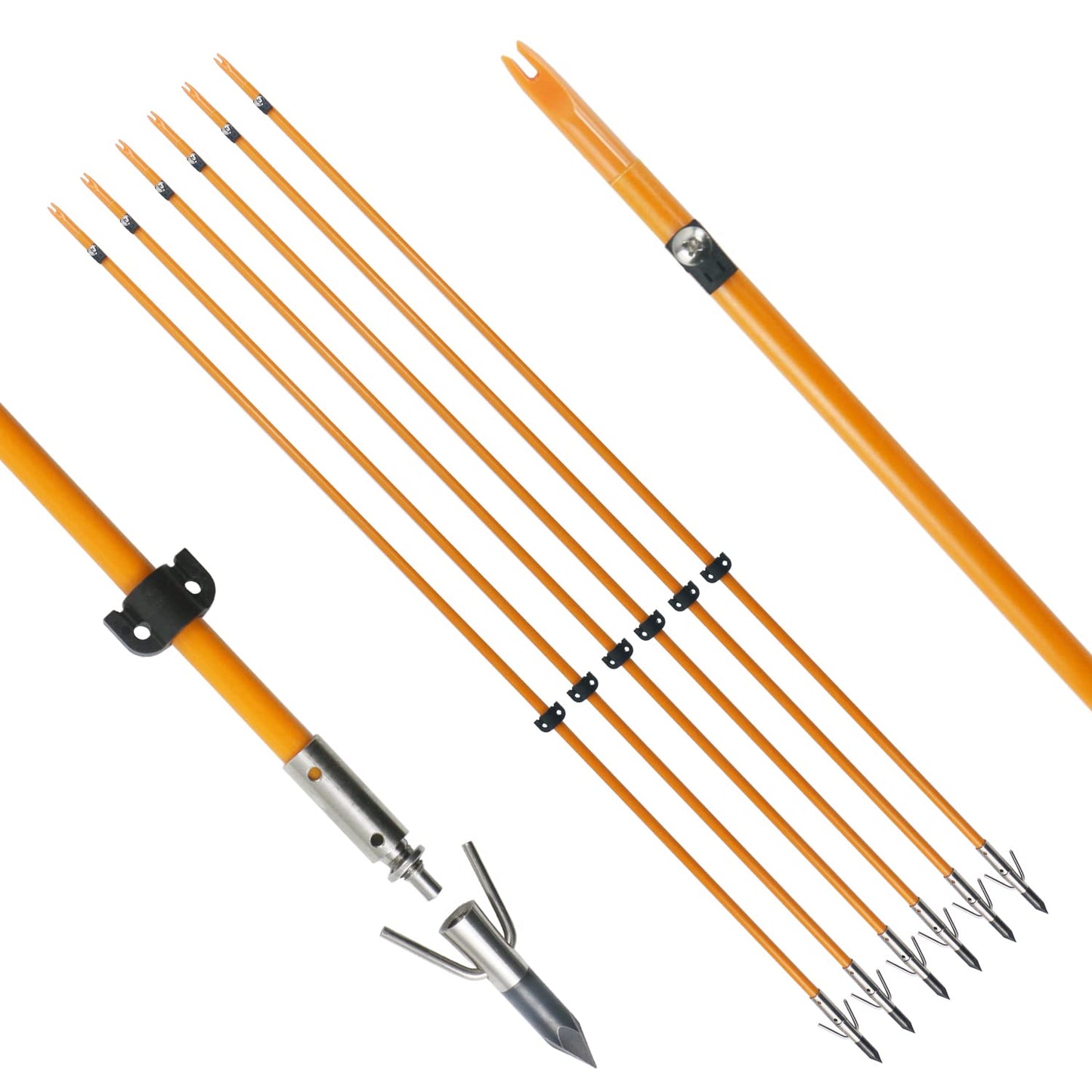 34inch Bowfishing Arrows Solid Fiberglass Shaft with Broadhead for Compound Bow and Recurve Bow Fishing Arrow Archery and Hunting (Pack of 6)