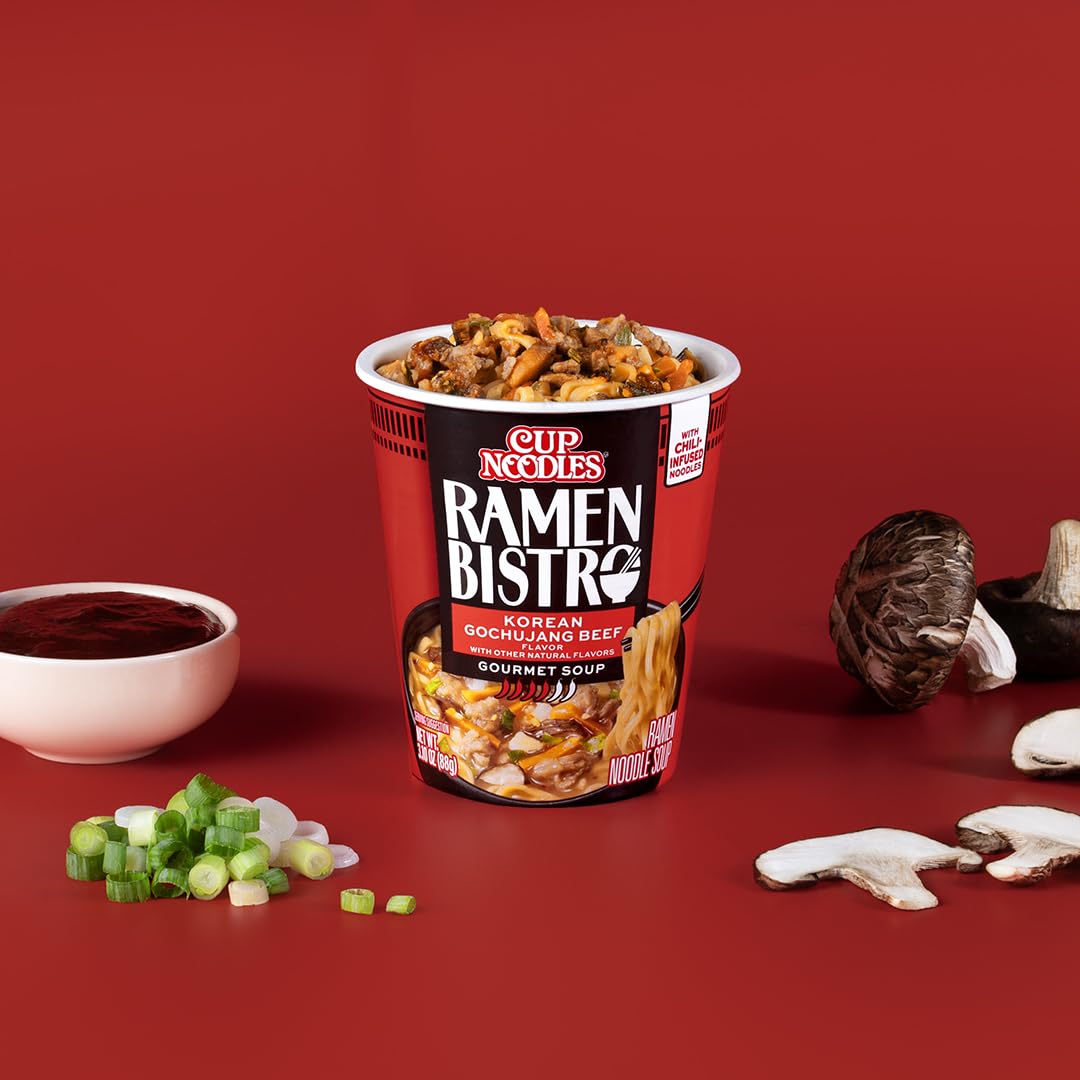 Nissin Cup Noodles Soup, Beef Flavor, Microwaveable Paper Cups, Instant Ramen, 2.25 Ounce (Pack of 12)