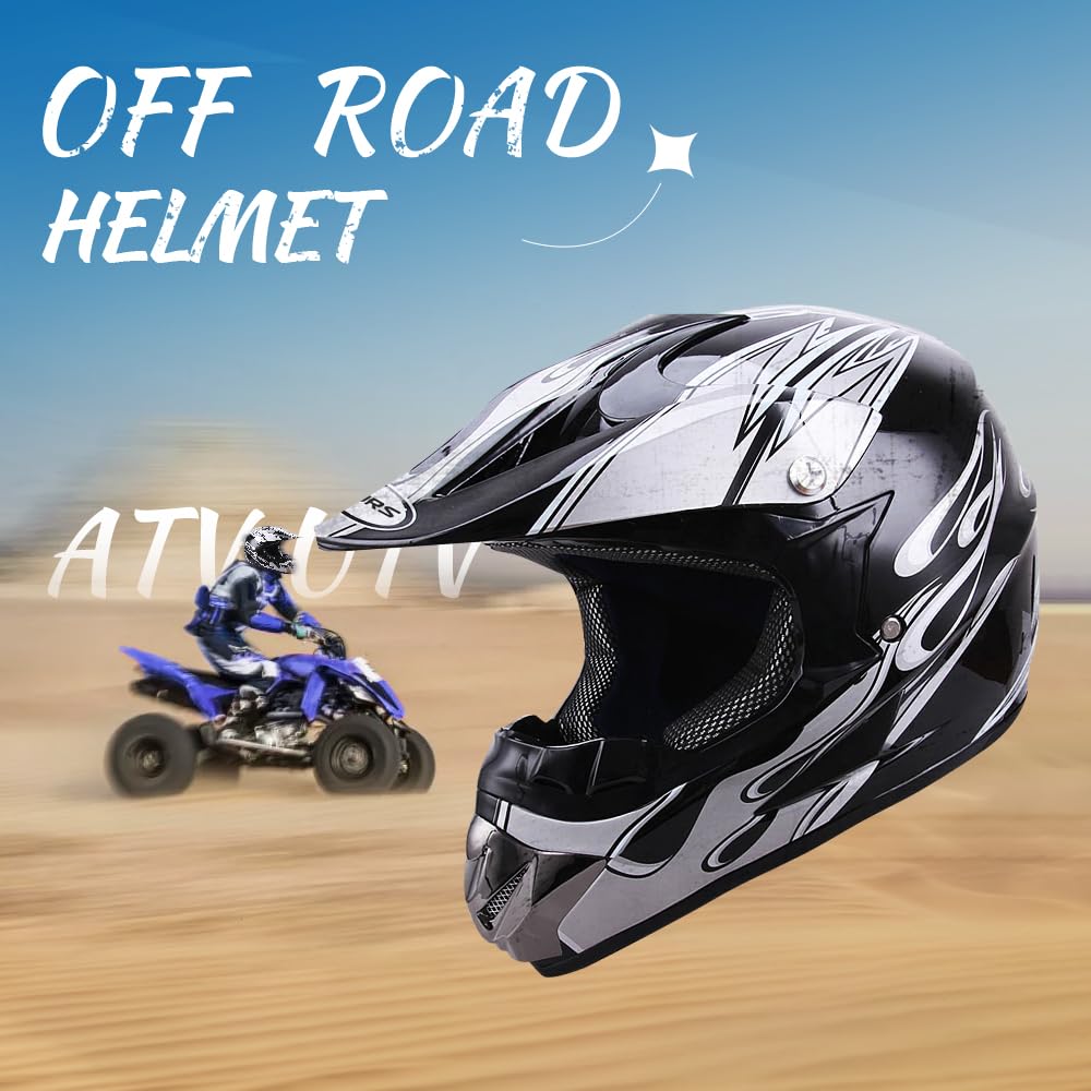 Adult Motocross Dirt Bike Helmet with Goggle, Gloves & Mask - DOT/FMVSS-218 Off-Road Motorcycle & ATV Helmet with Adjustable Sun Visor