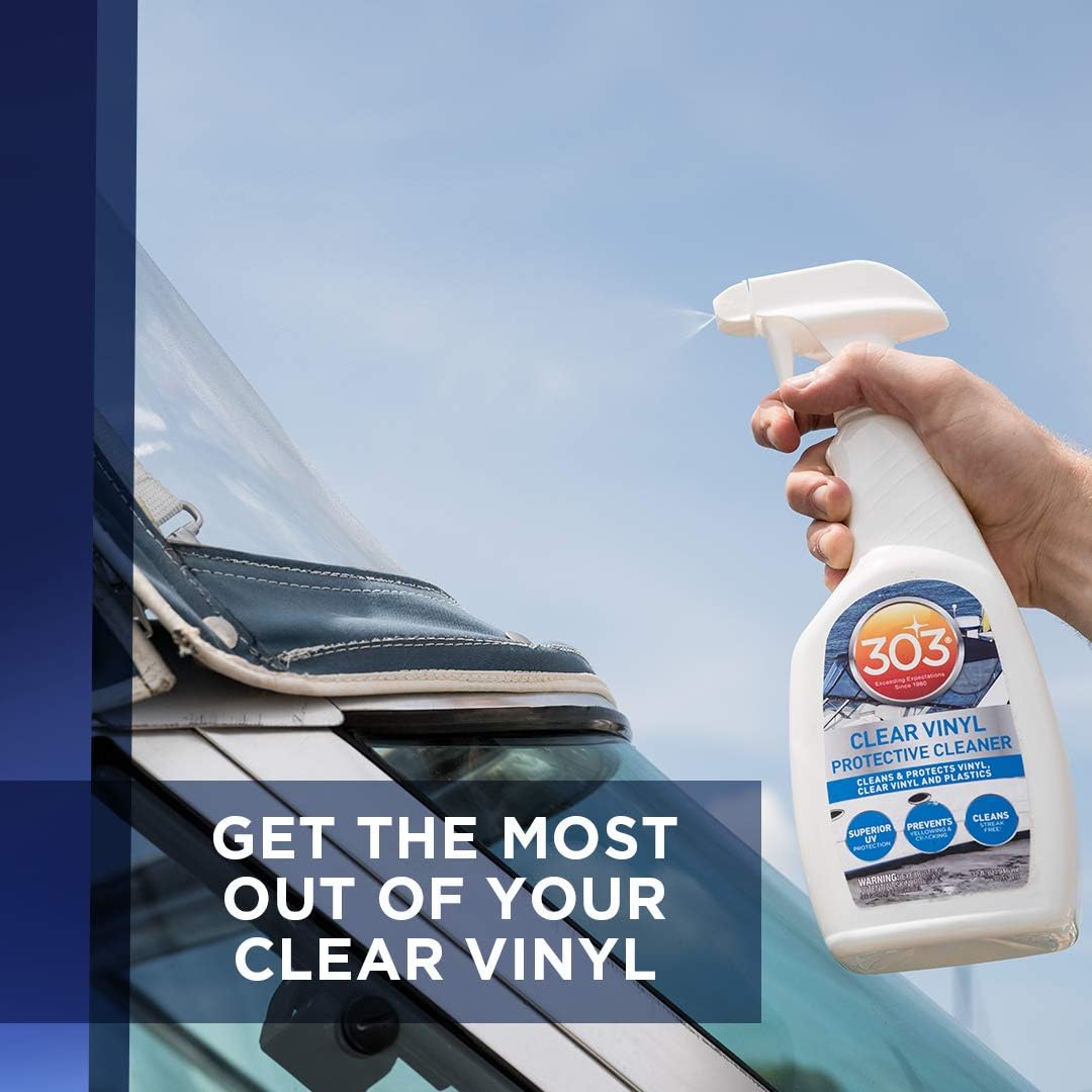 303 Products Marine Clear Protective Cleaner - Cleans and Protects Vinyl and Plastics, Provides Superior UV Protection, Prevents Yellowing and Cracking, 32oz (30215) Packaging May Vary
