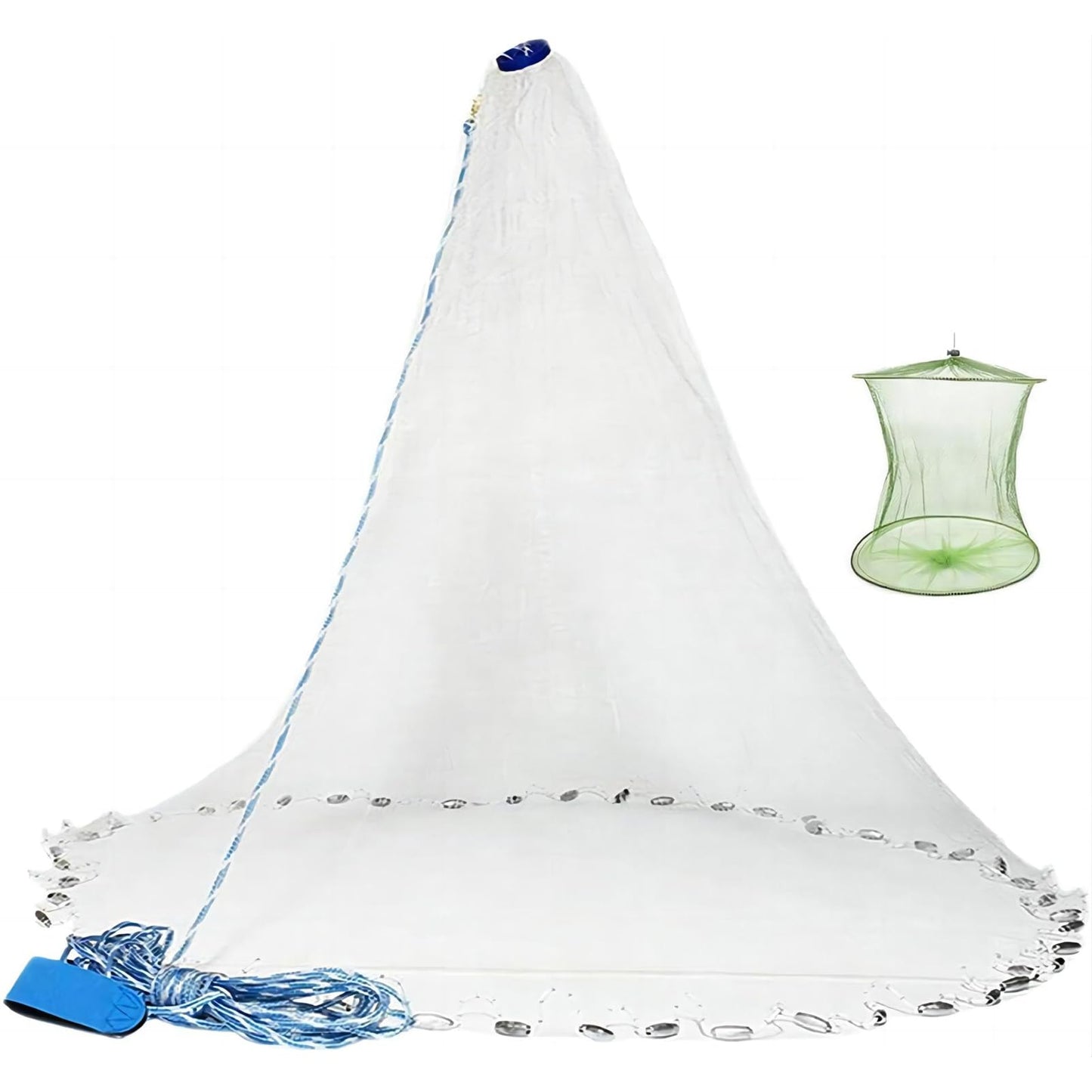 Yeahmart American Saltwater Fishing Cast Net for Bait Trap Fish 3ft/4ft/5ft/6ft/7ft/8ft/9ft/10ft Radius Casting Nets with Heavy Duty Real Zinc Sinker Weights, 3/8inch Mesh Size
