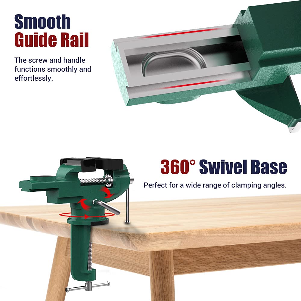 Nuovoware Table Vise 3 Inch, 360° Swivel Base Universal Home Vise Portable Bench Clamp, Clamp-on Vise Bench Clamps Fixed Tool for Woodworking, Metalworking, Cutting Conduit, Drilling, Sawing, Blue