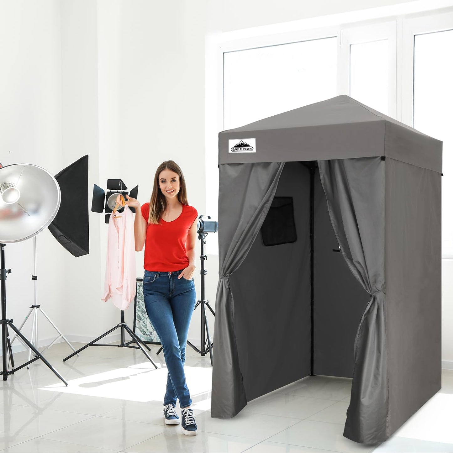 EAGLE PEAK Flex Compact 4x4 Pop-up Canopy Changing Room, Portable Dressing Room, Privacy Changing Tent for Indoor Fashion Photoshoots, Camping, or Pool, Purple