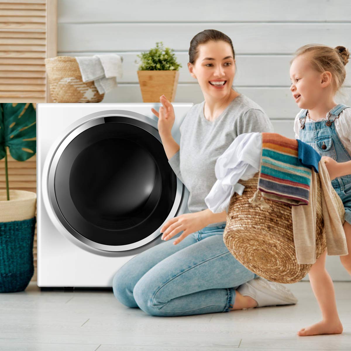 COSTWAY GYJ25-78 110V Electric Portable Clothes Stainless Steel Tub Laundry Dryer, for 4 Automatic Drying Mode, White