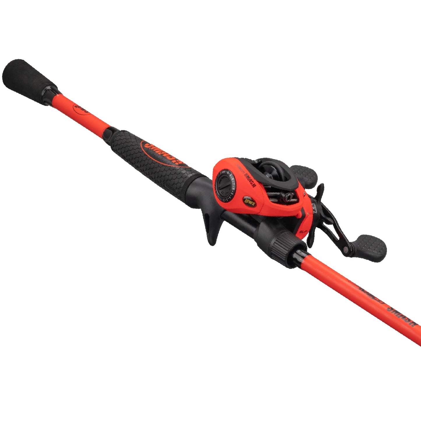 Lew's MACH Smash Baitcast Reel and Fishing Rod Combo, IM6 Graphite Blank Fishing Rod, Split Grip Winn Dri-Tac Handle, Fluorescent Red