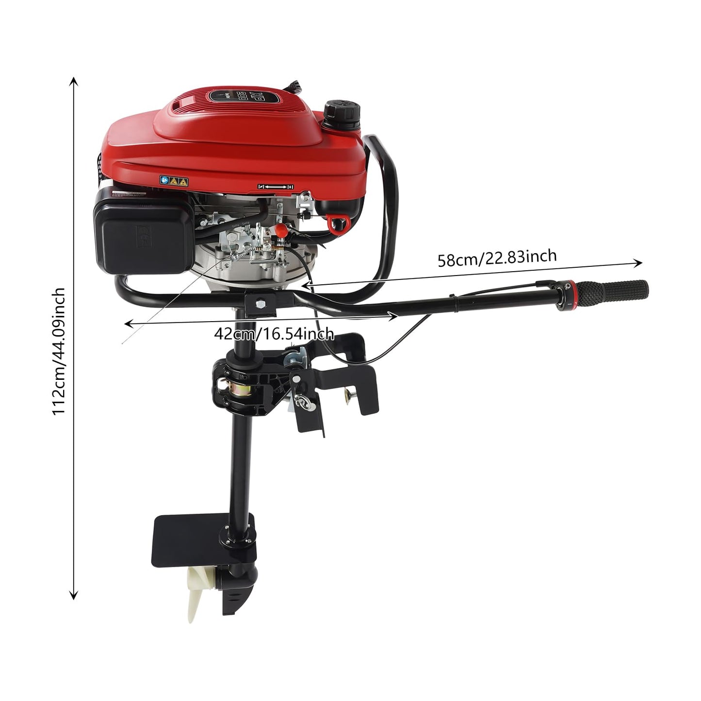 6HP Heavy Duty Outboard Motor, 170cc 4 Stroke Gas Outboard Boat Motor Engine with Air Cooling System, 3.2KW Single Cylinder Fishing Boat Engine for 3-7m Length