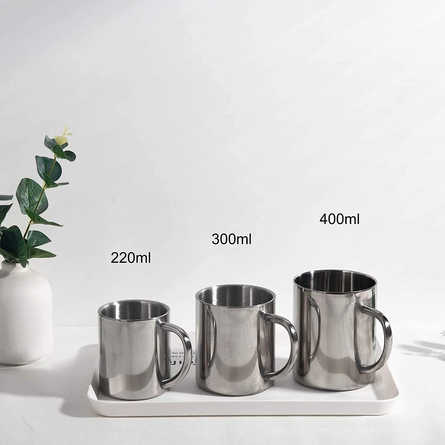 IMEEA Coffee Mugs Camping Cup 10oz Double Walled Stainless Steel Camping Mug with Handle, Set of 2