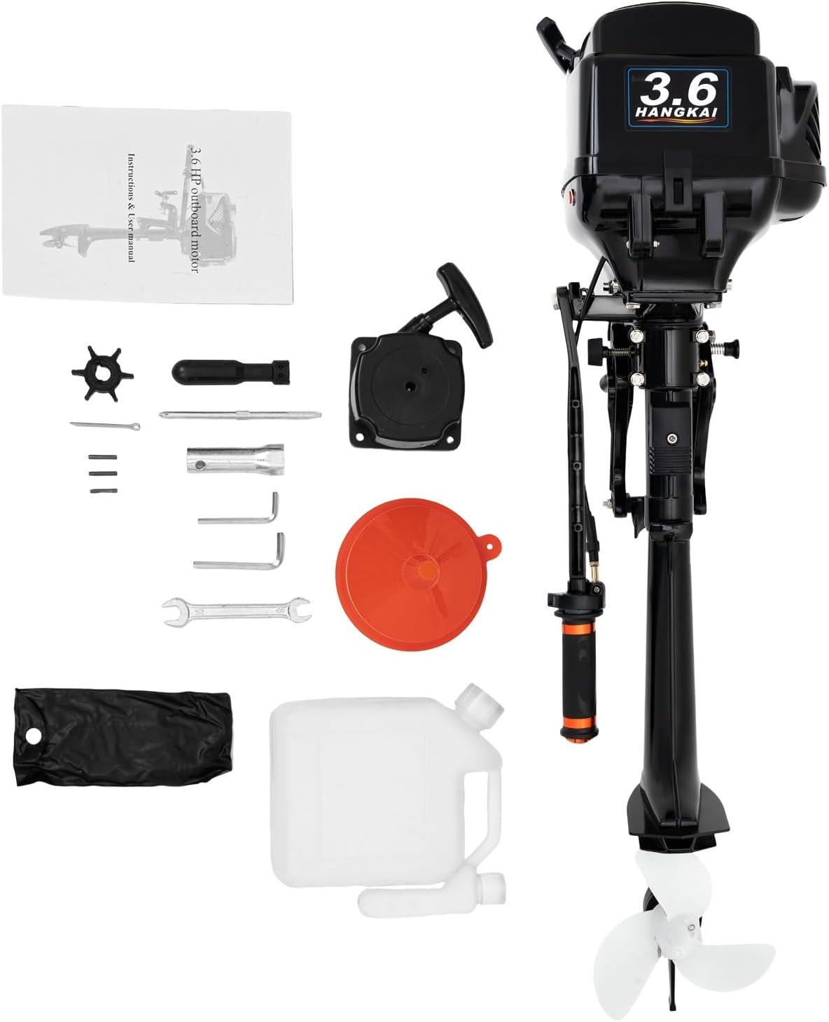 2 Stroke 3.6HP Outboard Motor, HANGKAI 55CC Heavy Duty Fishing Boat Engine with Cooling System & CDI, Boat Motor Gas Boat Motor for Kayaks Canoes Dinghies Inflatable Boats