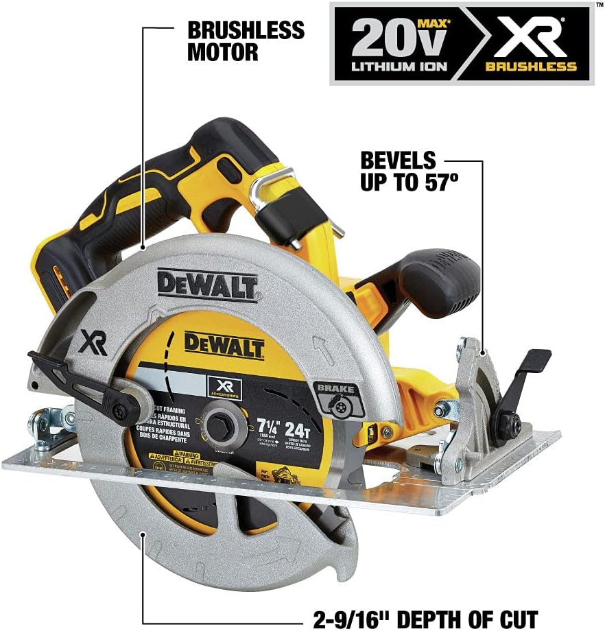 DEWALT 20V MAX Circular Saw Cordless with Brake, 7-1/4 Inch, Tool Only (DCS570B)