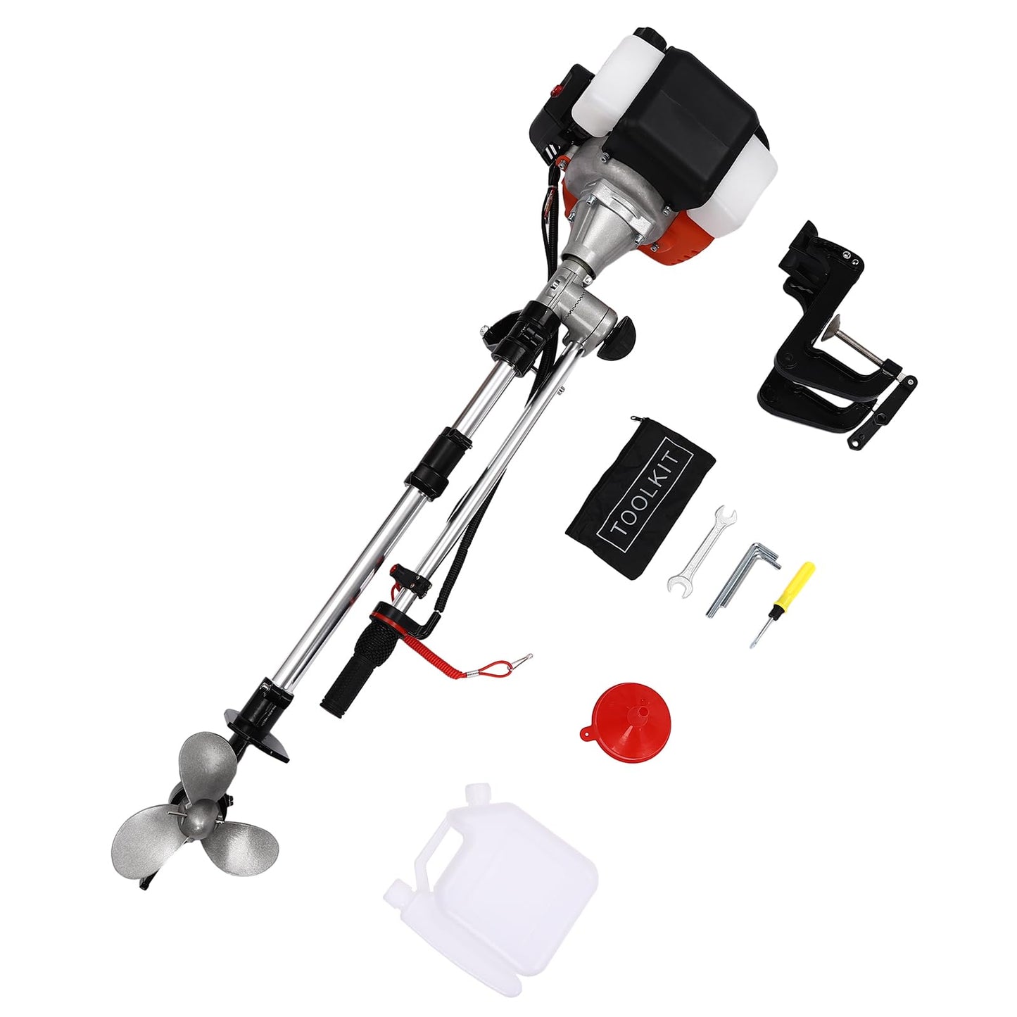 6HP Heavy Duty Outboard Motor, 170cc 4 Stroke Gas Outboard Boat Motor Engine with Air Cooling System, 3.2KW Single Cylinder Fishing Boat Engine for 3-7m Length