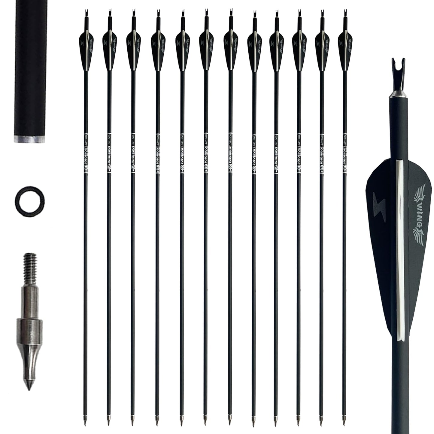 31inch Carbon Arrow Archery Targeting Practice Hunting Arrows for Compound & Recurve Bow with Removable Tips(Pack of 12)