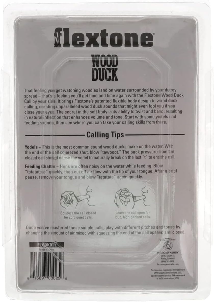 Flextone Hunting Waterfowl Realistic Sounds Adjustable Volume Flexible Body Wood Duck Game Call