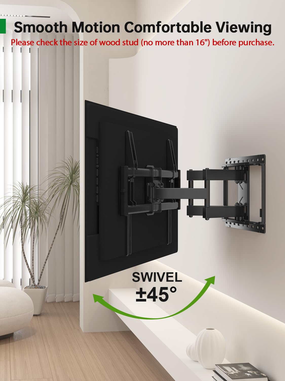 USX Mount Full Motion TV Wall Mount for Most 42-86 inch Flat Screen/LED/4K, TV Mount Bracket Dual Swivel Articulating Tilt 6 Arms, Max 16" Wood Studs, VESA 600x400mm, Holds up to 132lbs