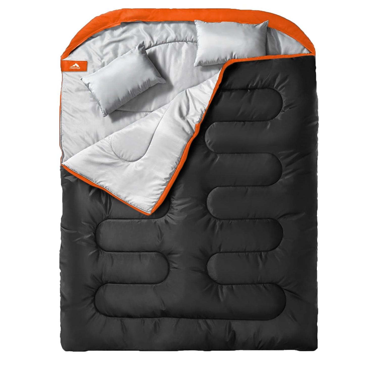 MEREZA Double Sleeping Bag for Adults Mens with Pillow, XL Queen Size Two Person Sleeping Bag for All Season Camping Hiking Backpacking 2 Person Sleeping Bags for Cold Weather & Warm