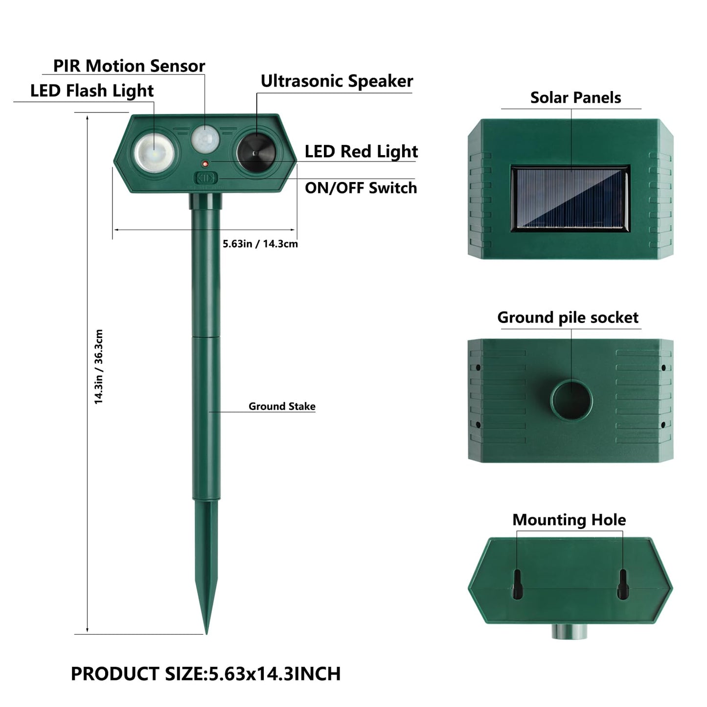 2 Pack 2025 Solar Ultrasonic in Repellent Defender Rat, Squirrel, Deer, Raccoon, Skunk, Rabbit, Mole, Dog, Cat, Waterproof with Motion Detector