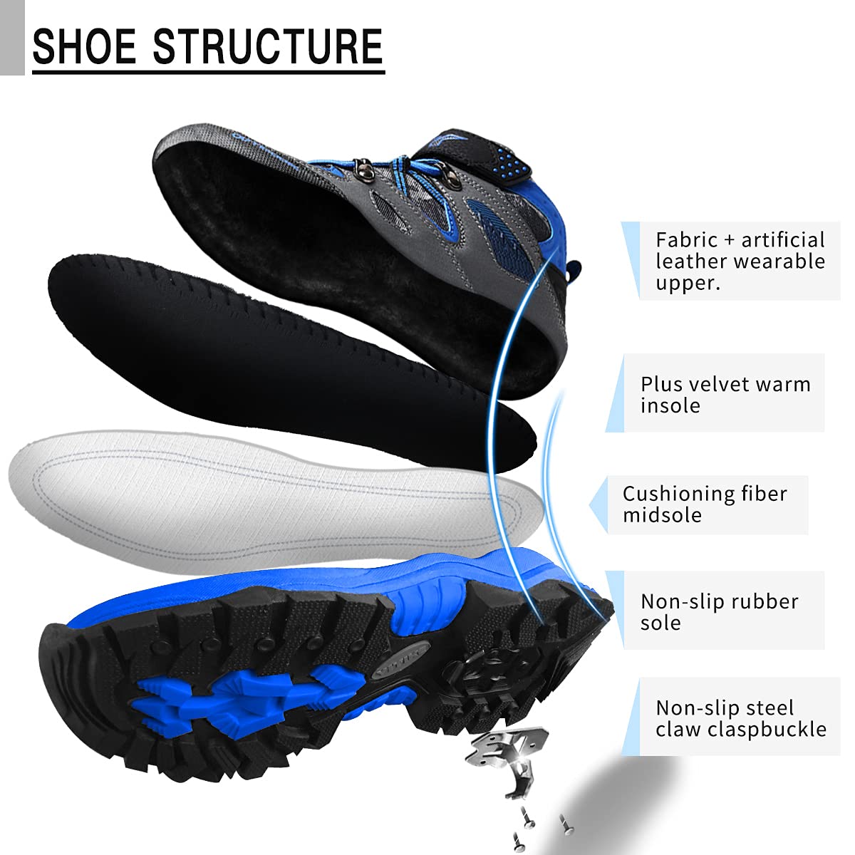 Littleplum Boys Snow Boots Winter Waterproof Antiskid Boots Hiking Outdoor Shoes Booties for Unisex Kids (Little Kid/Big Kid)