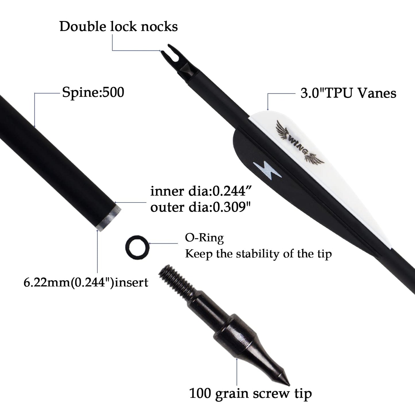 31inch Carbon Arrow Archery Targeting Practice Hunting Arrows for Compound & Recurve Bow with Removable Tips(Pack of 12)