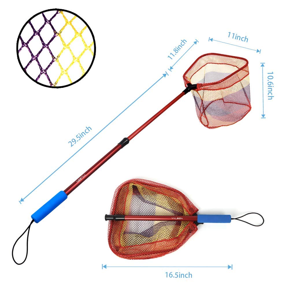 YVLEEN Kids Fishing Net for Lakes - Minnow Nets for Kids - Aluminum Collapsible Telescopic Fishing Pole Handle and Nylon Mesh Small Fishing net - Butterfly Nets for Kids Outdoor Playing