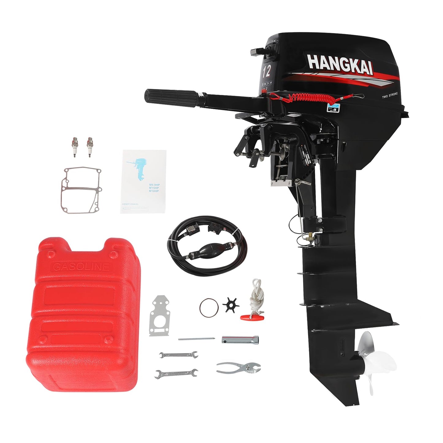 6HP Heavy Duty Outboard Motor, 170cc 4 Stroke Gas Outboard Boat Motor Engine with Air Cooling System, 3.2KW Single Cylinder Fishing Boat Engine for 3-7m Length