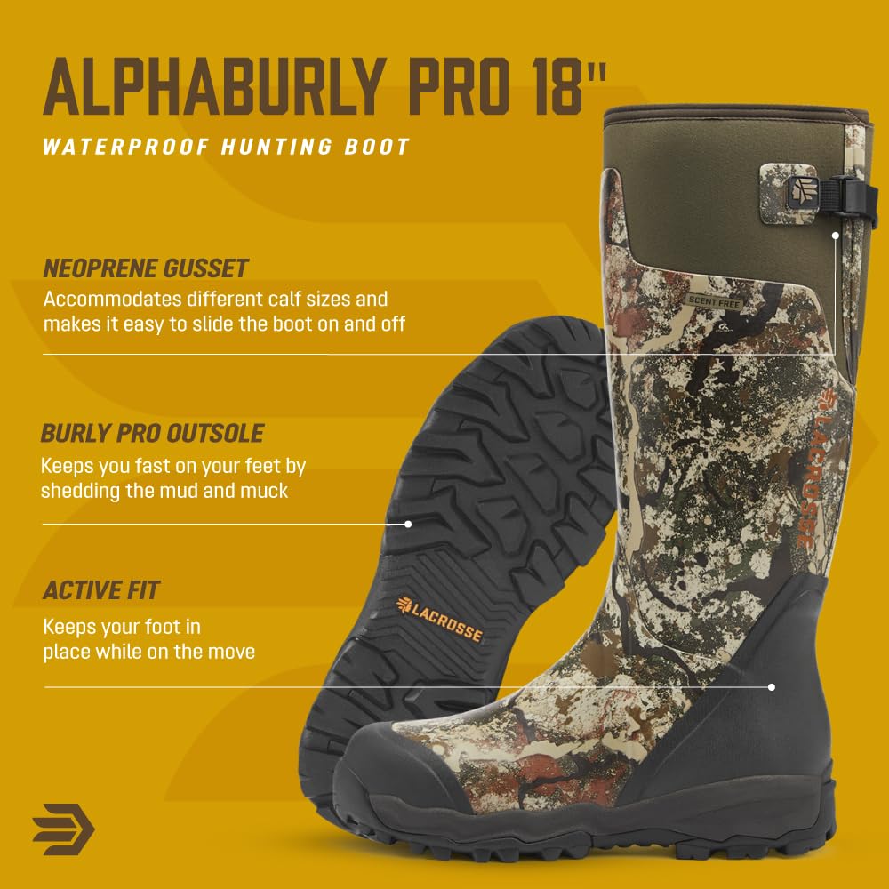 LaCrosse Alphaburly Pro 18" Hunting Boots for Men Featuring Waterproof Rubber, Adjustable Gusset, and EVA Footbed