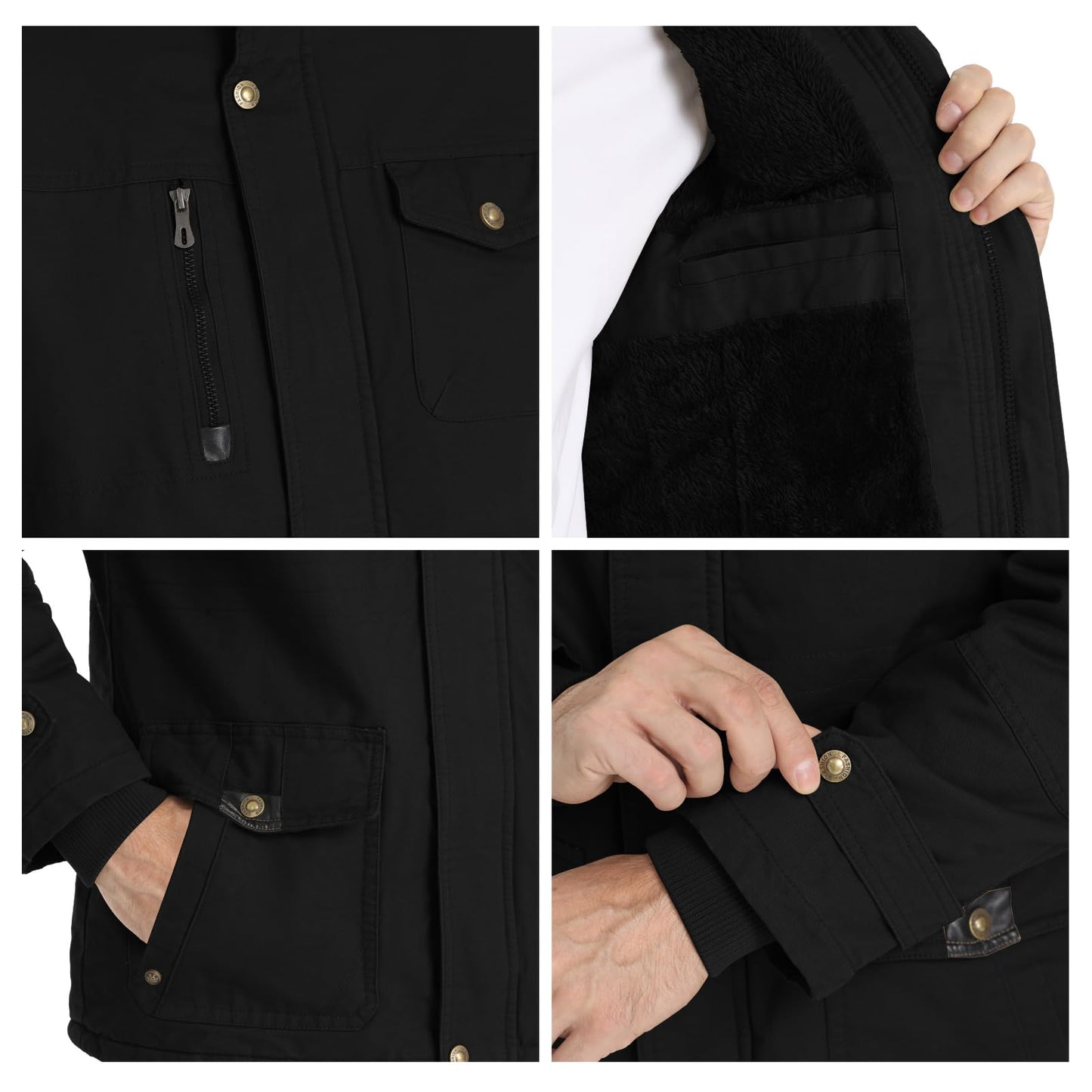 CHEXPEL Men's Thick Winter Jackets with Hood, Fleece Lining, Cotton Military Work Jackets with Cargo Pockets, Outwear