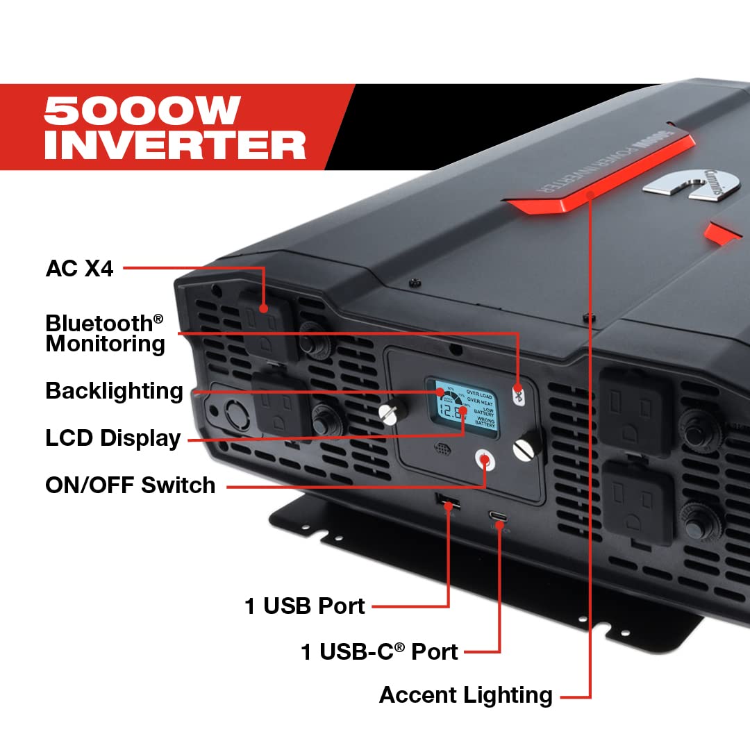 Cummins 5000 Watts Inverter Modified Sine Wave Truck Inverter 12 Volts to 110 Volts Four AC Outlets Two USB Ports (Plus Cable Kit)- CMN5000W - Inverters for Vehicles, Van Life, Camping