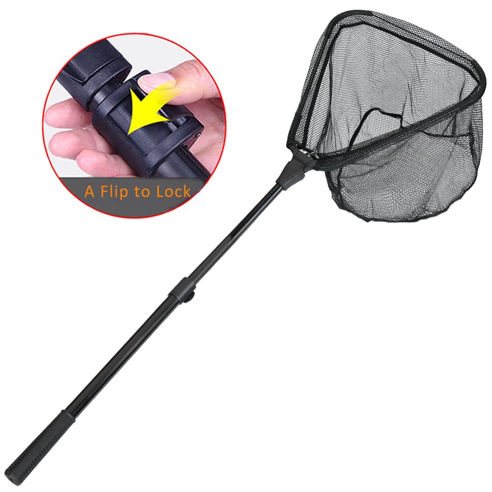 RESTCLOUD Fishing Landing Net with Telescoping Pole Handle, Fishing net Freshwater for Kids Men Women, Extend to 40-63 Inches