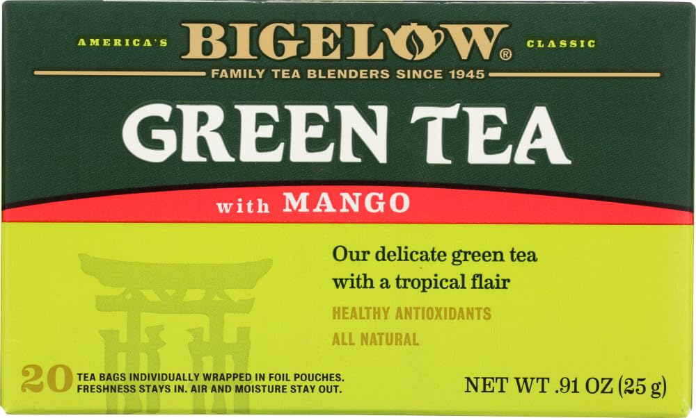 Bigelow Tea Green Tea Variety Pack, Classic Green Tea, Lemon, Pomegranate, Mint, Peach and Constant Comment Flavors, 20 Count Box (Pack of 6), 120 Total Tea Bags