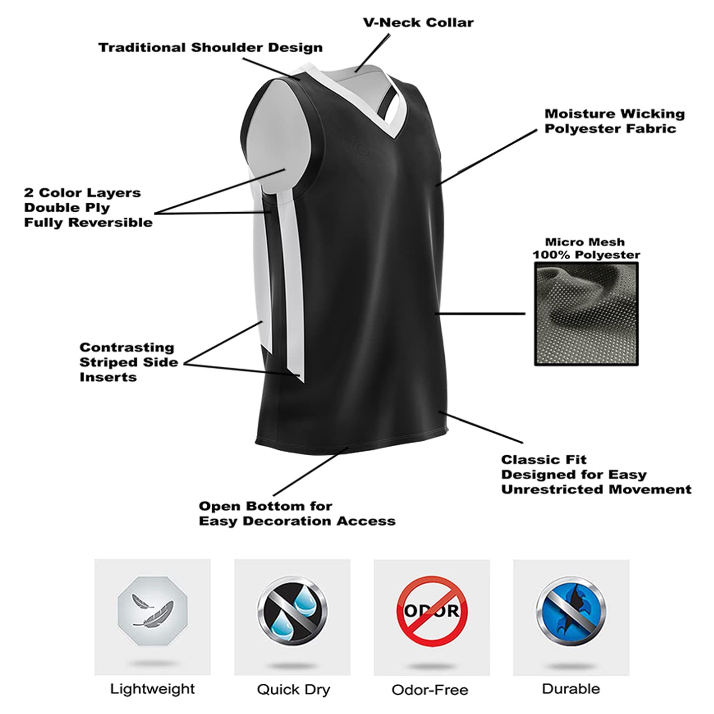 Liberty Imports Reversible Men's Mesh Athletic Basketball Jersey Single for Team Scrimmage (Black/White, XX-Large)