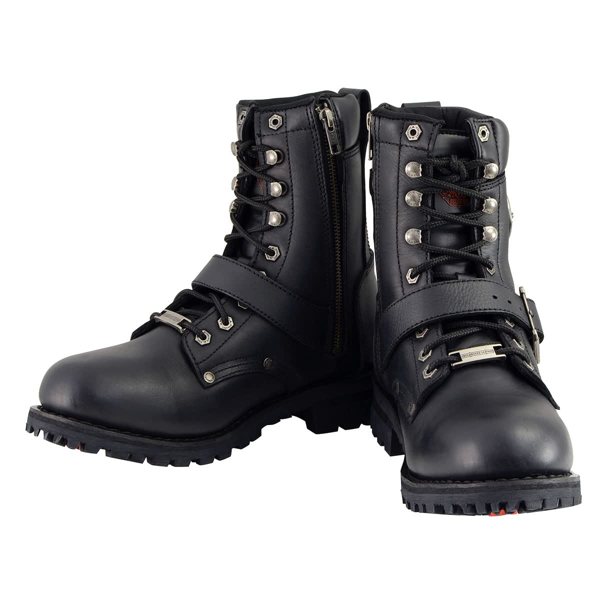 Milwaukee Leather Men's Black Leather Lace-Up Engineer Motorcycle Boots w/Buckles and Side Zipper MBM101-9