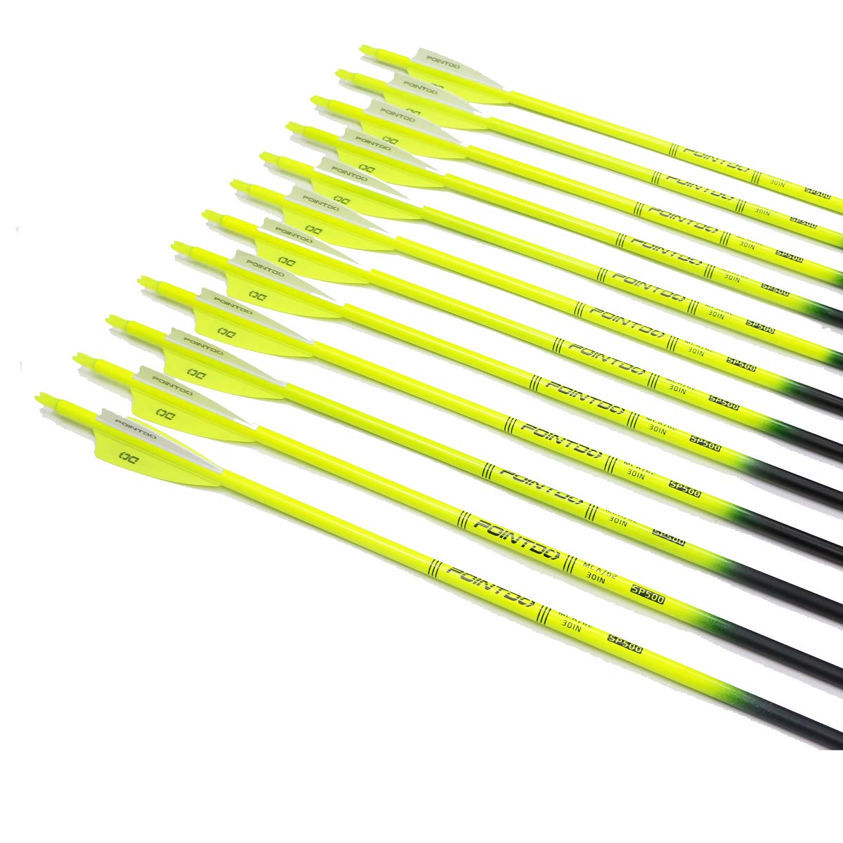 30inch Carbon Arrow Fluorescence Color Targeting and Practice and Hunting Arrows for Compound Bow and Recurve Bow with Removable Tips(Pack of 12)