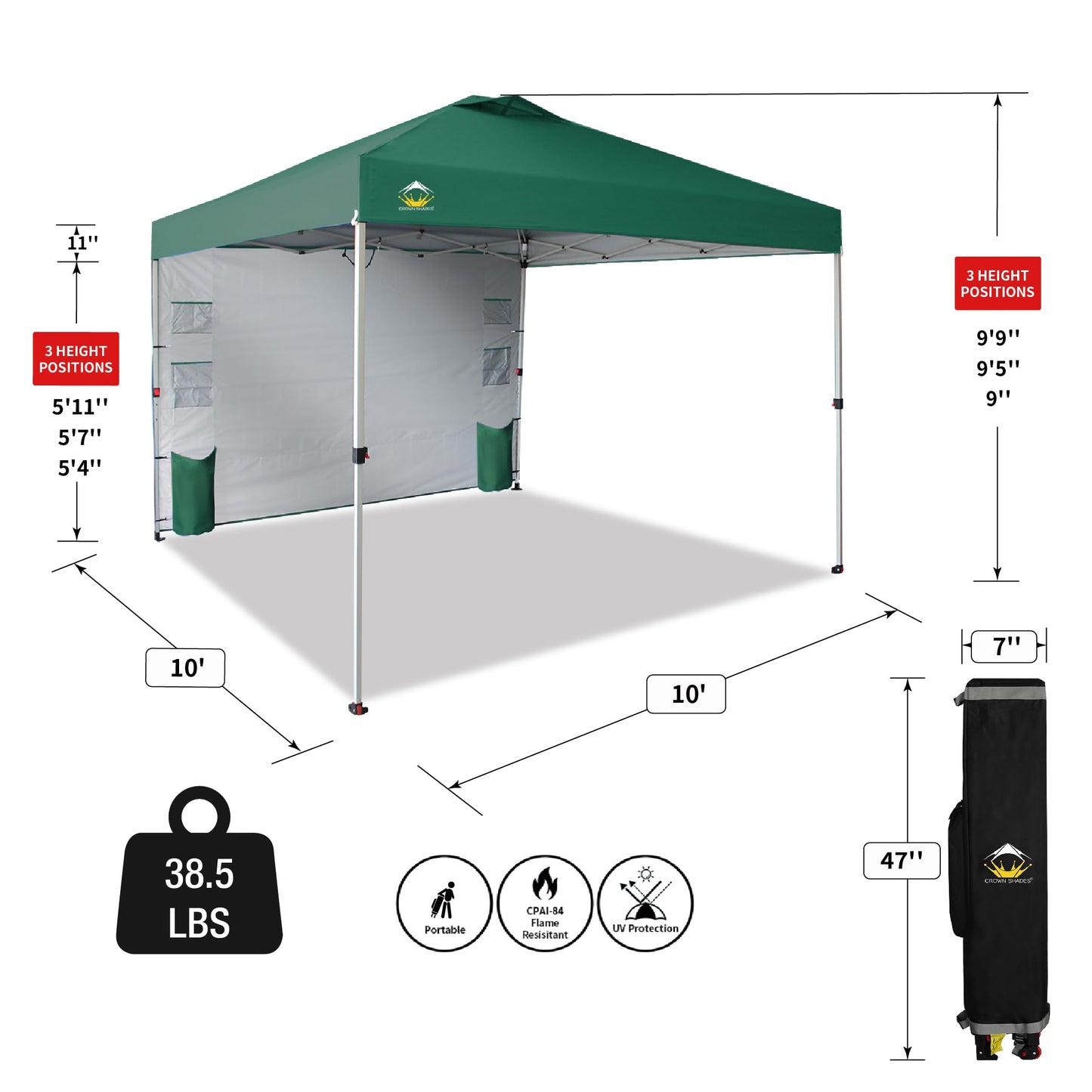 CROWN SHADES Canopy Tent 10x10 Pop Up Canopy Outdoor Shade with Pockets Sidewall, Easy Up Sun Shelter with One Person Set Up Center Lock, Portable Instant Camping Beach Canopy Tents, Forest Green